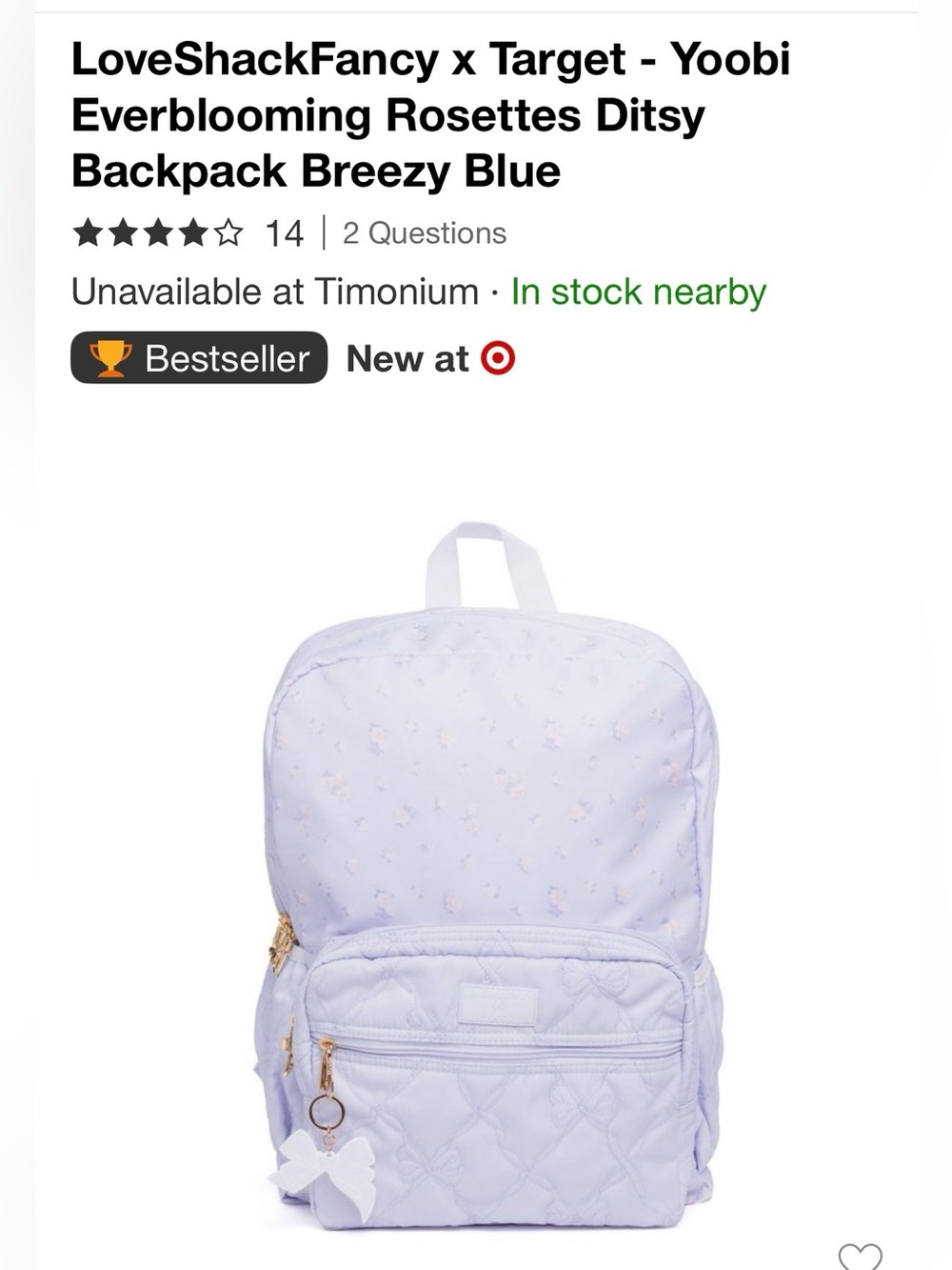 LoveShackFancy x Target Yoobi Quilted Backpack in Light Lavender Blue